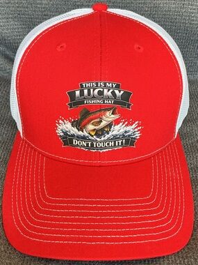 Lucky Fishing Hat – Red/White Adjustable Trucker - Outdoor Cap Brand - NWOT
